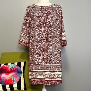 Skies are Blue Red Ivory Geometric Tunic Shift Dress NEW Work Cocktail